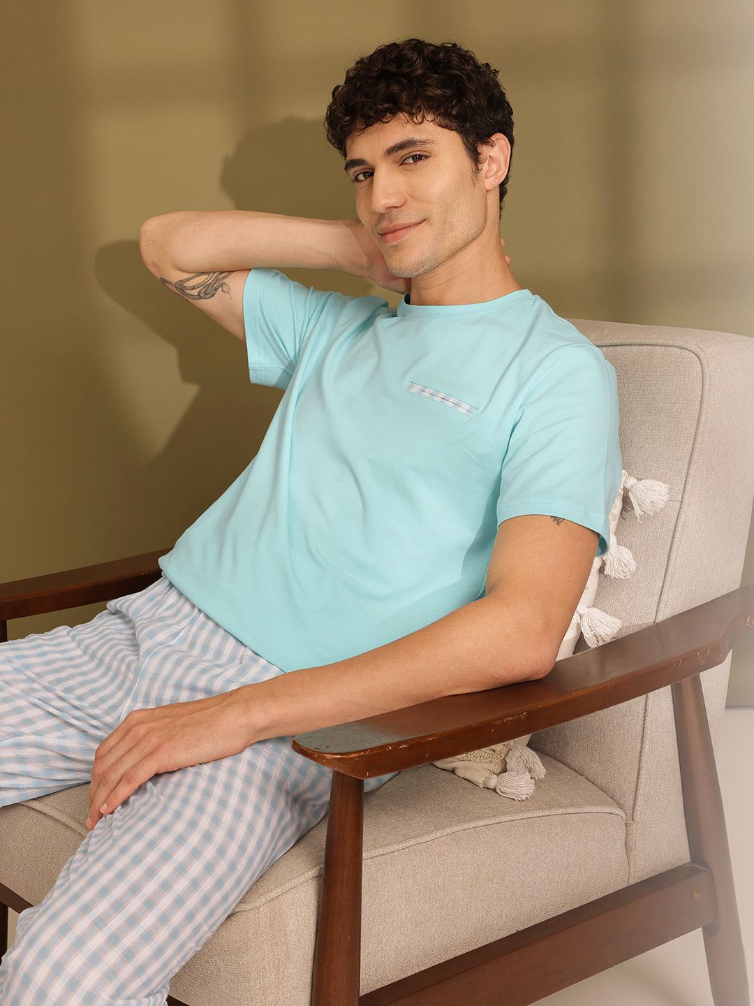 ETC Pure Cotton Checked T-Shirt with Pyjamas MY-SO64-BLUE-picture-45