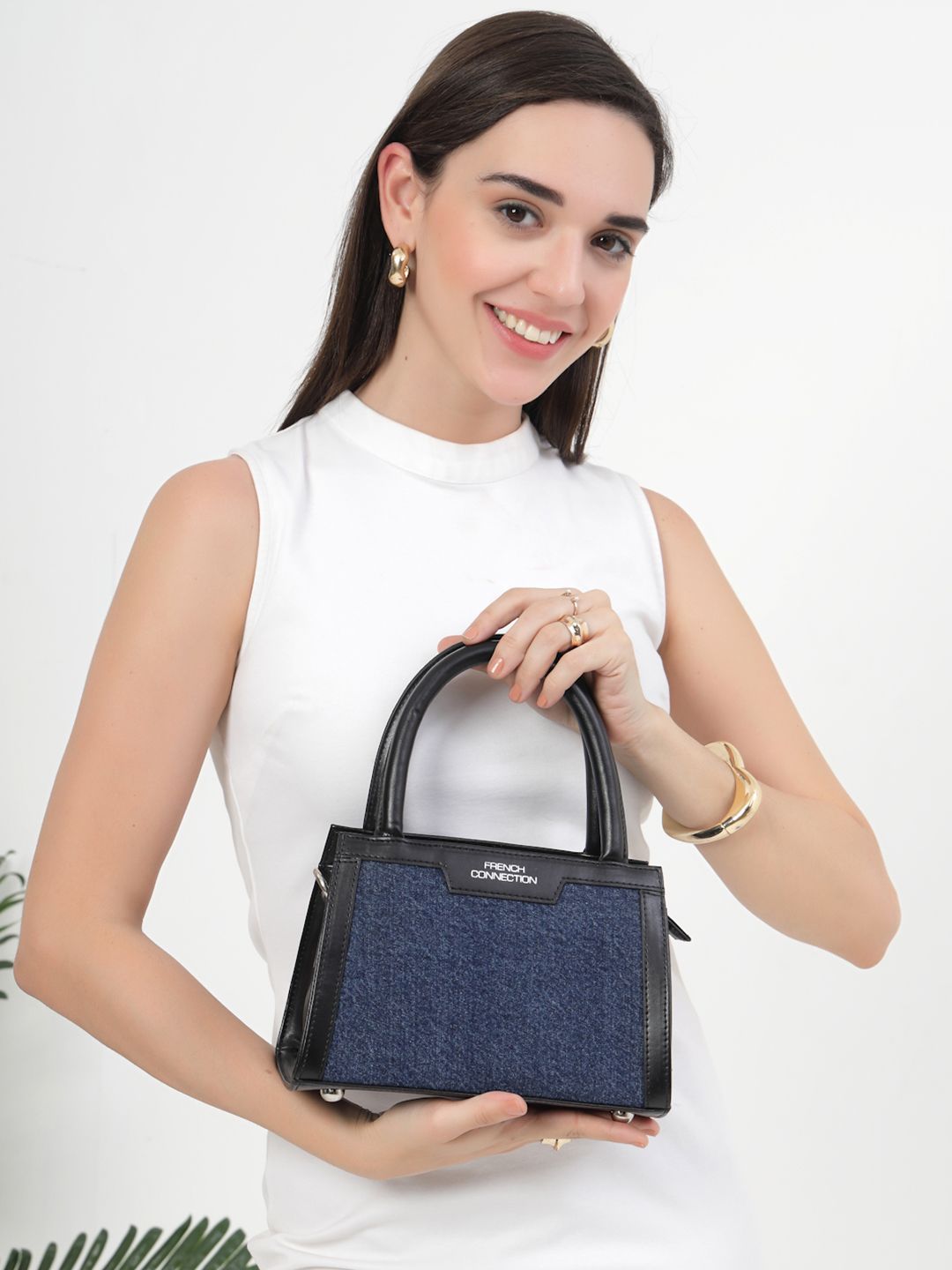 French Connection Women Denim Baguette Satchel Bag-picture-45