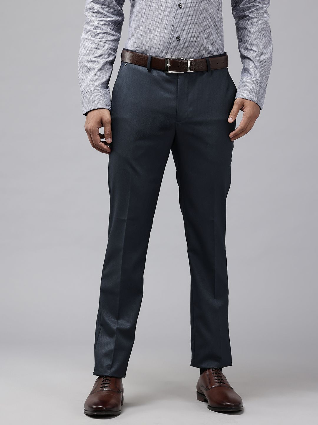 Blackberrys Men Textured Slim Fit Low-Rise Formal Trousers-image-25