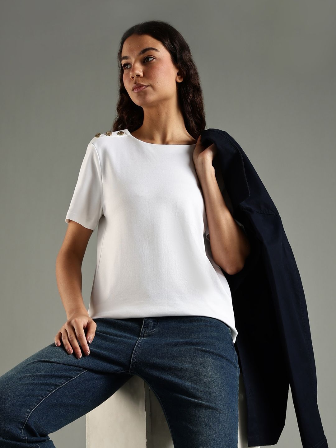 Tommy Hilfiger Women Solid Round Neck Cotton T-shirt-picture-40