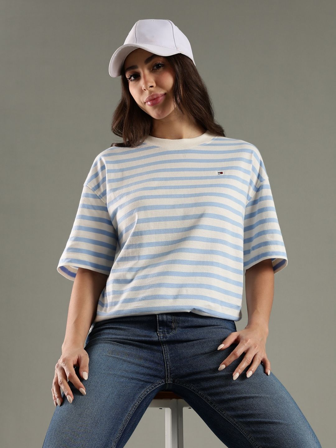 Tommy Hilfiger Women Striped Round Neck Pure Cotton T-shirt-picture-36