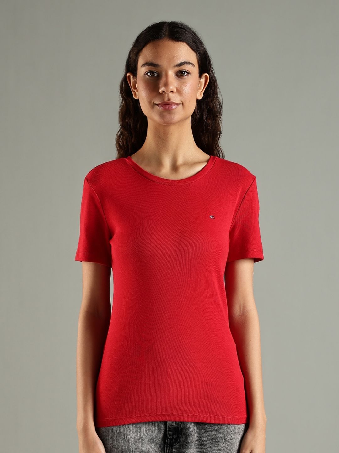 Tommy Hilfiger Women Solid Round Neck Pure Cotton T-shirt-picture-46