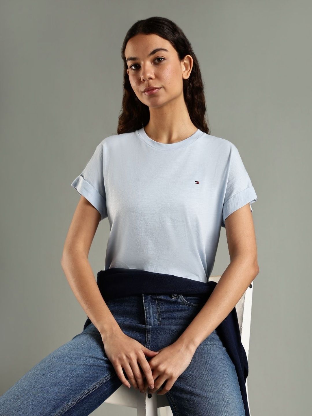 Tommy Hilfiger Women Solid Round Neck Pure Cotton T-shirt-picture-45