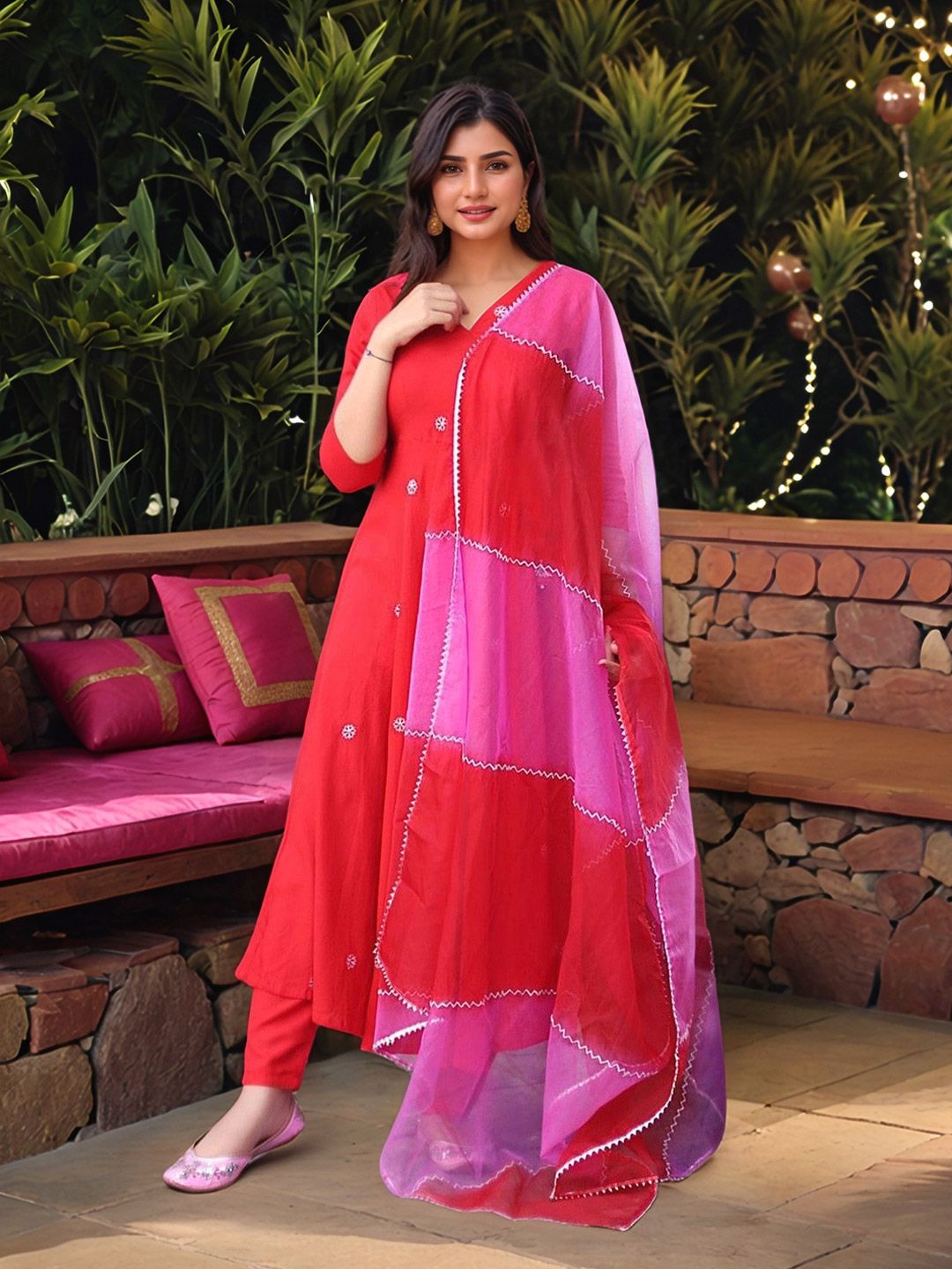 Aaghnya Women Embroidered Regular Kurta with Trousers & With Dupatta