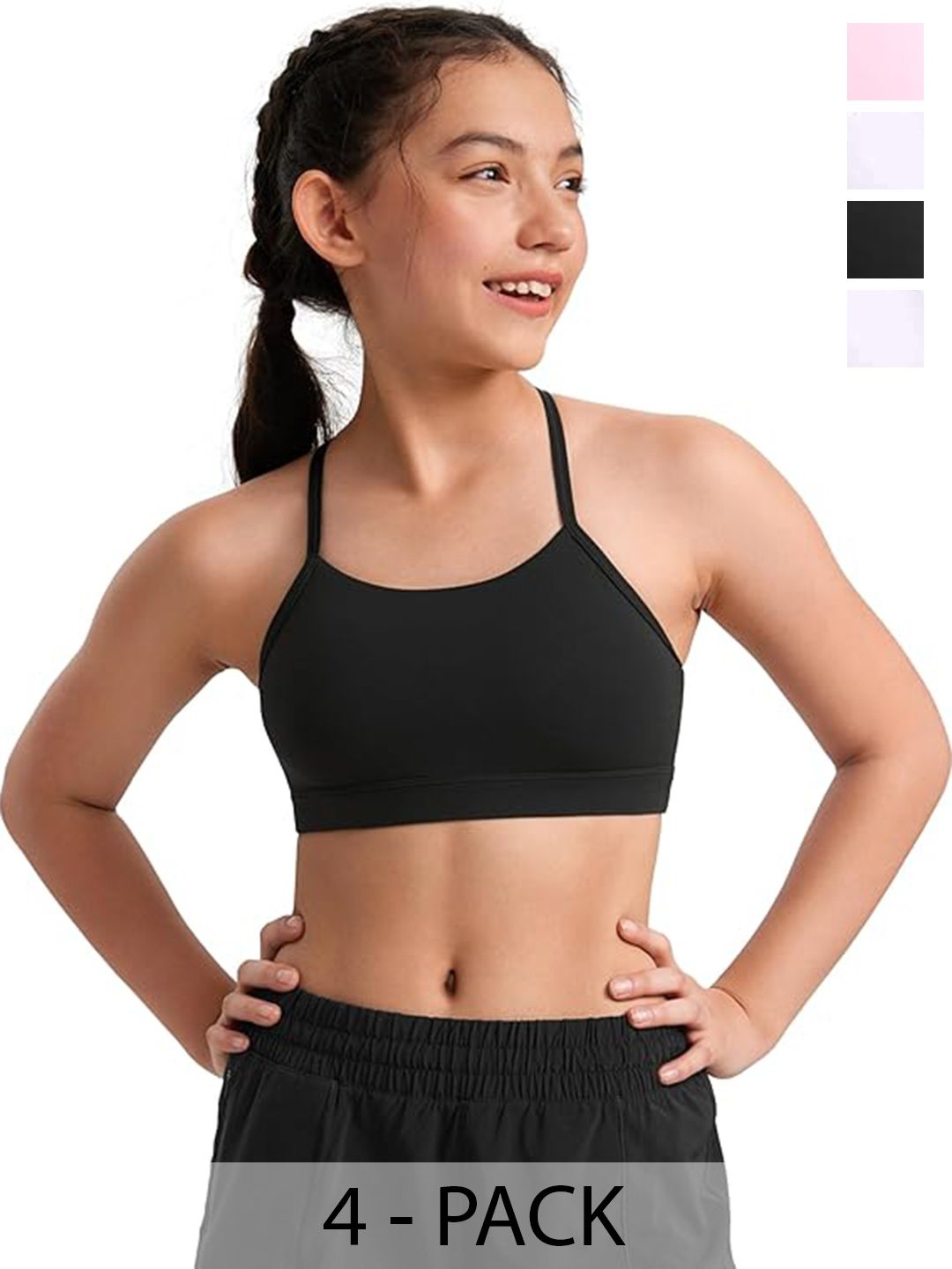 BRAAFEE Pack of 4 Girls Non Padded Full Coverage Sports Bra-picture-15
