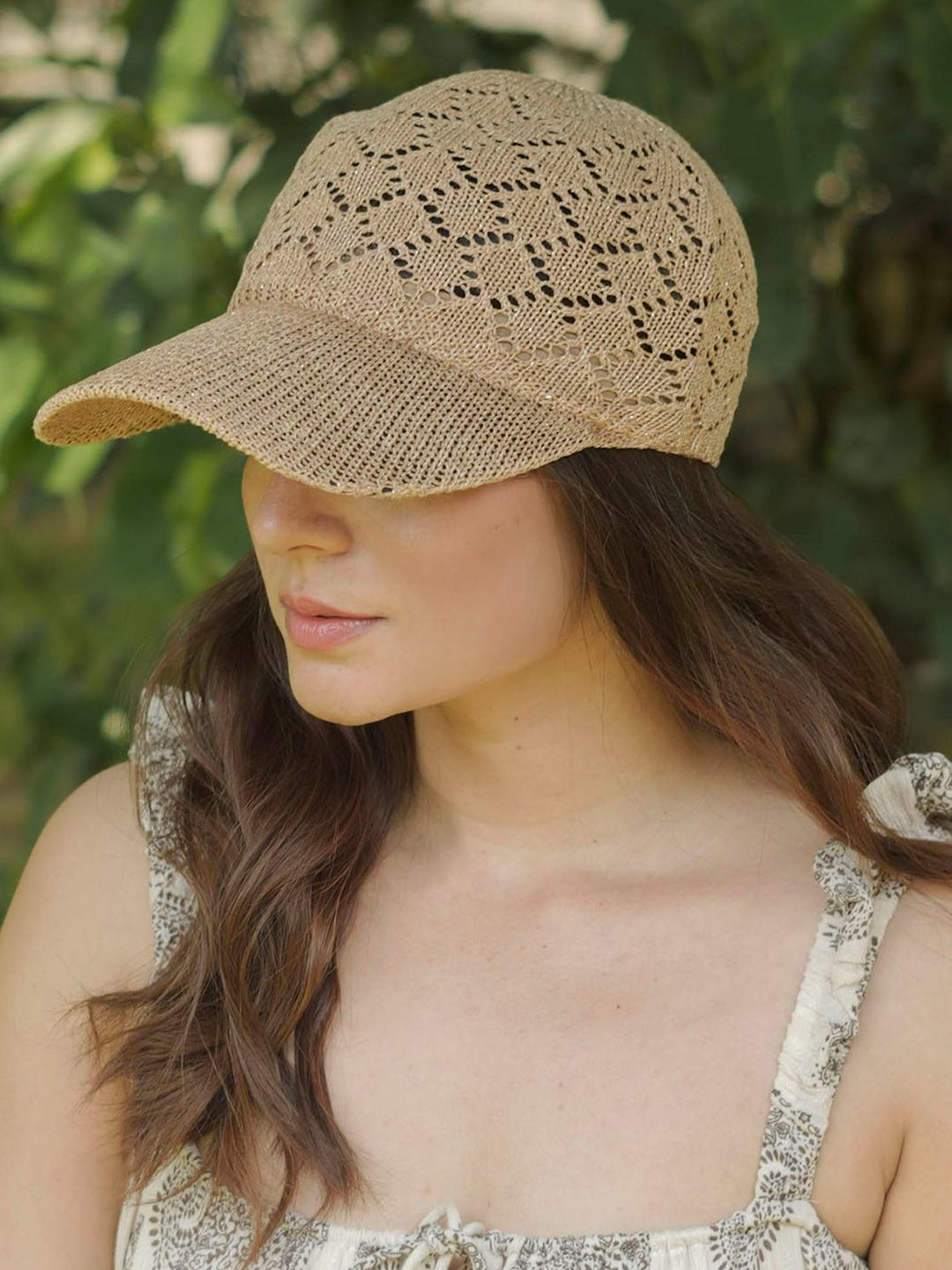 Hair Drama Co. Women Knitted Crochet Summer Baseball Cap with Adjustable Tan Shade-picture-26