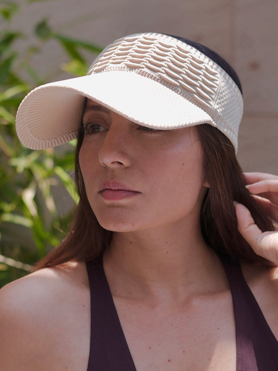 Hair Drama Co. Women Ribbed Summer Beret Visor Sun Hat Cap for UV Protection Beige-image-15
