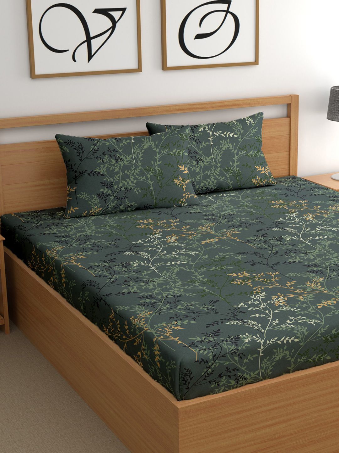 CG HOMES Grey & Green Printed Cotton 210 TC Queen Bedsheet Set 2.5 m x 2.25 m-picture-54
