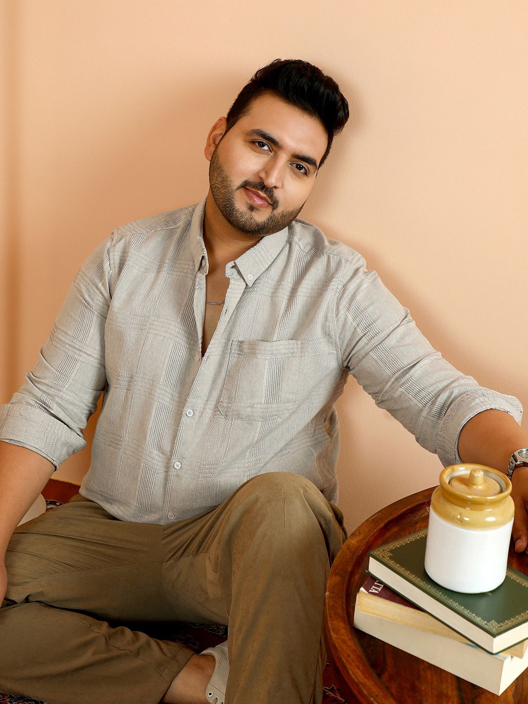 Instafab Plus Men Plus Size Comfort Fit Textured Button-Down Collar Cotton Casual Shirt-picture-29