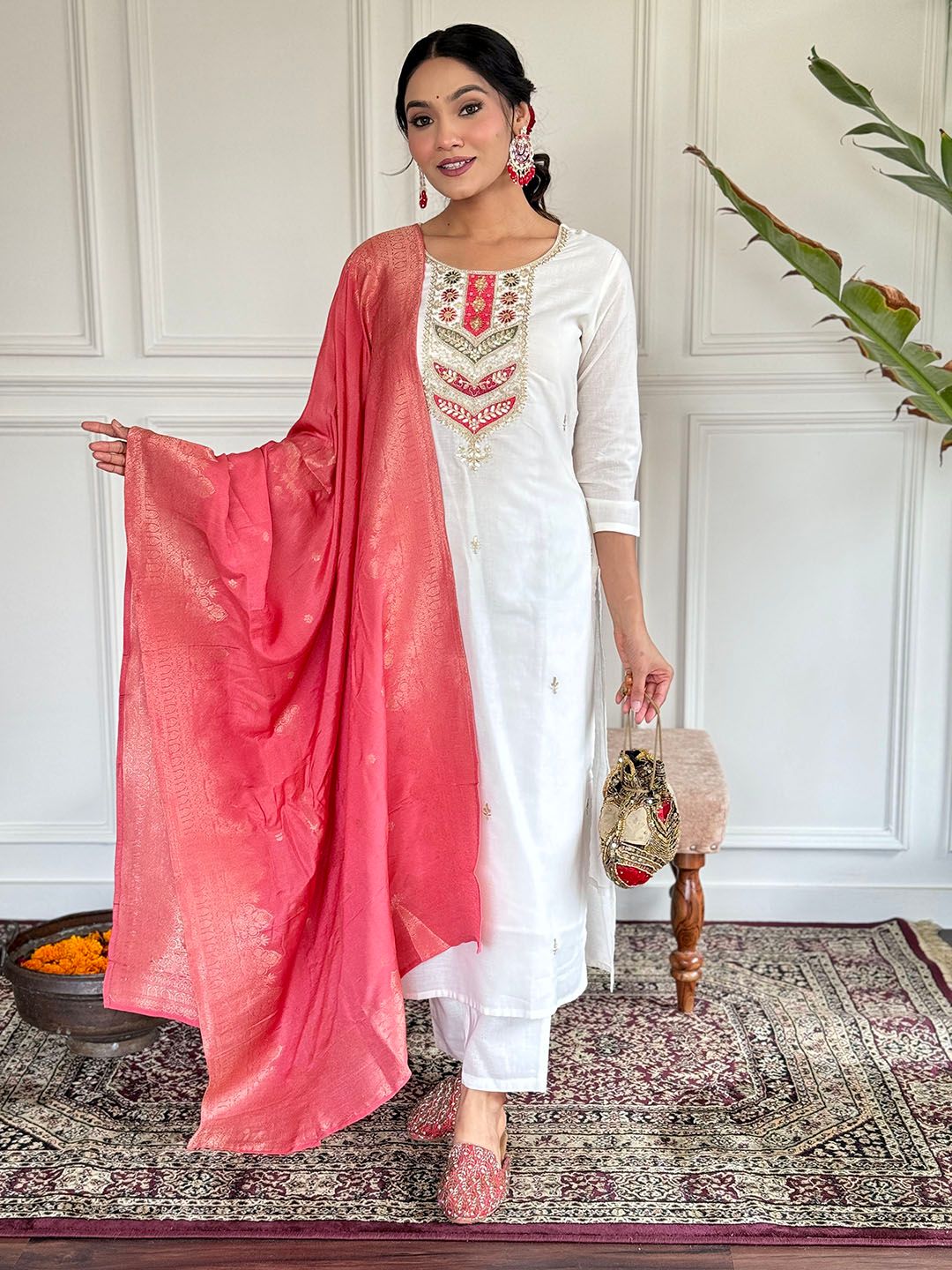 CaniBani Peach Silk Blend Kurta Sets