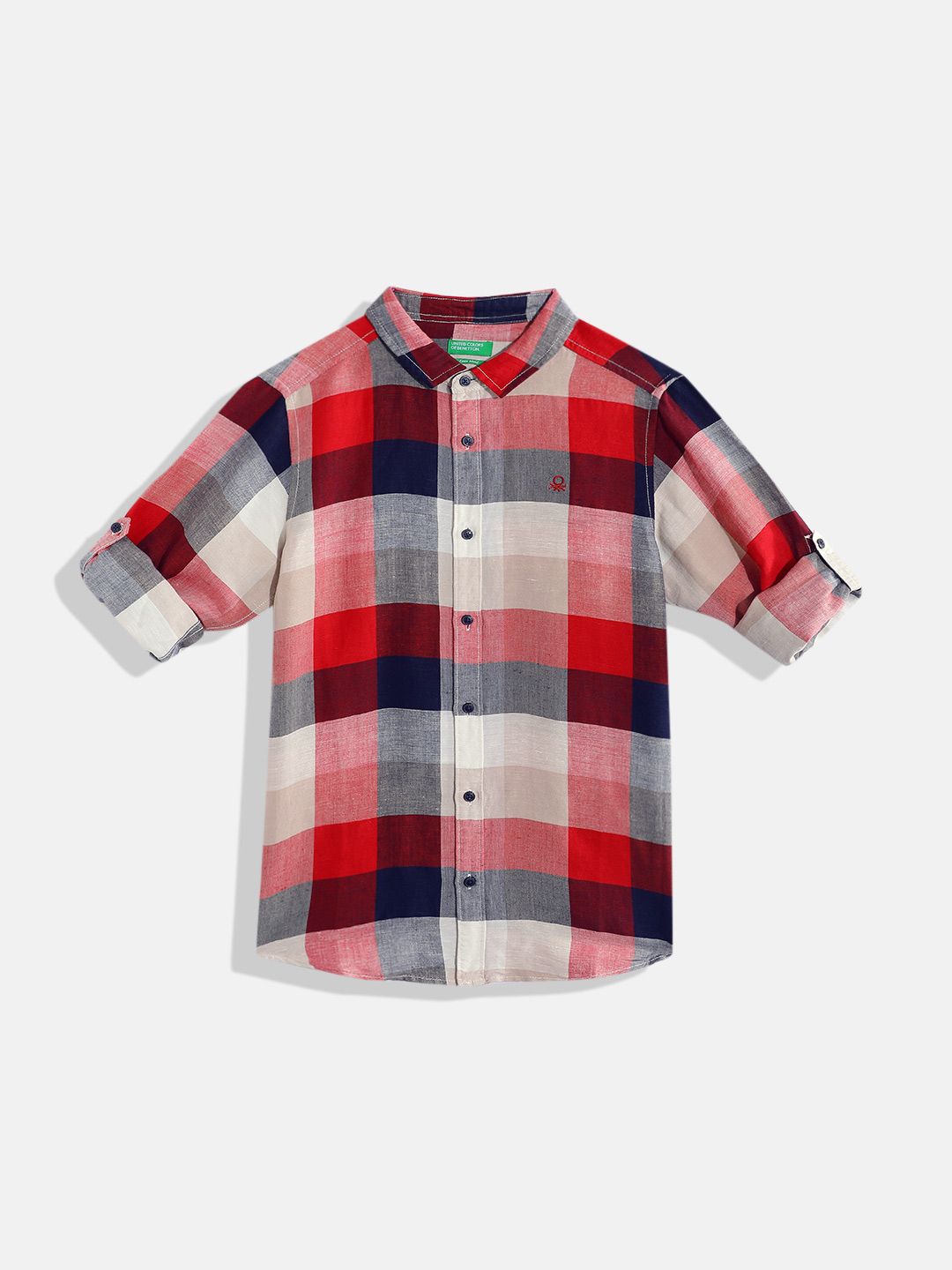United Colors of Benetton Boys Linen Blend Checked Casual Shirt-picture-17