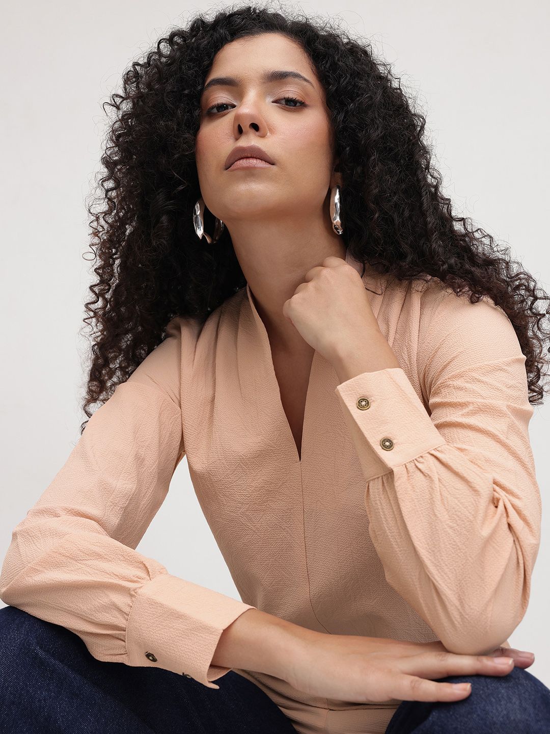 The Roadster Lifestyle Co. Solid V-Neck Crepe Top-picture-36