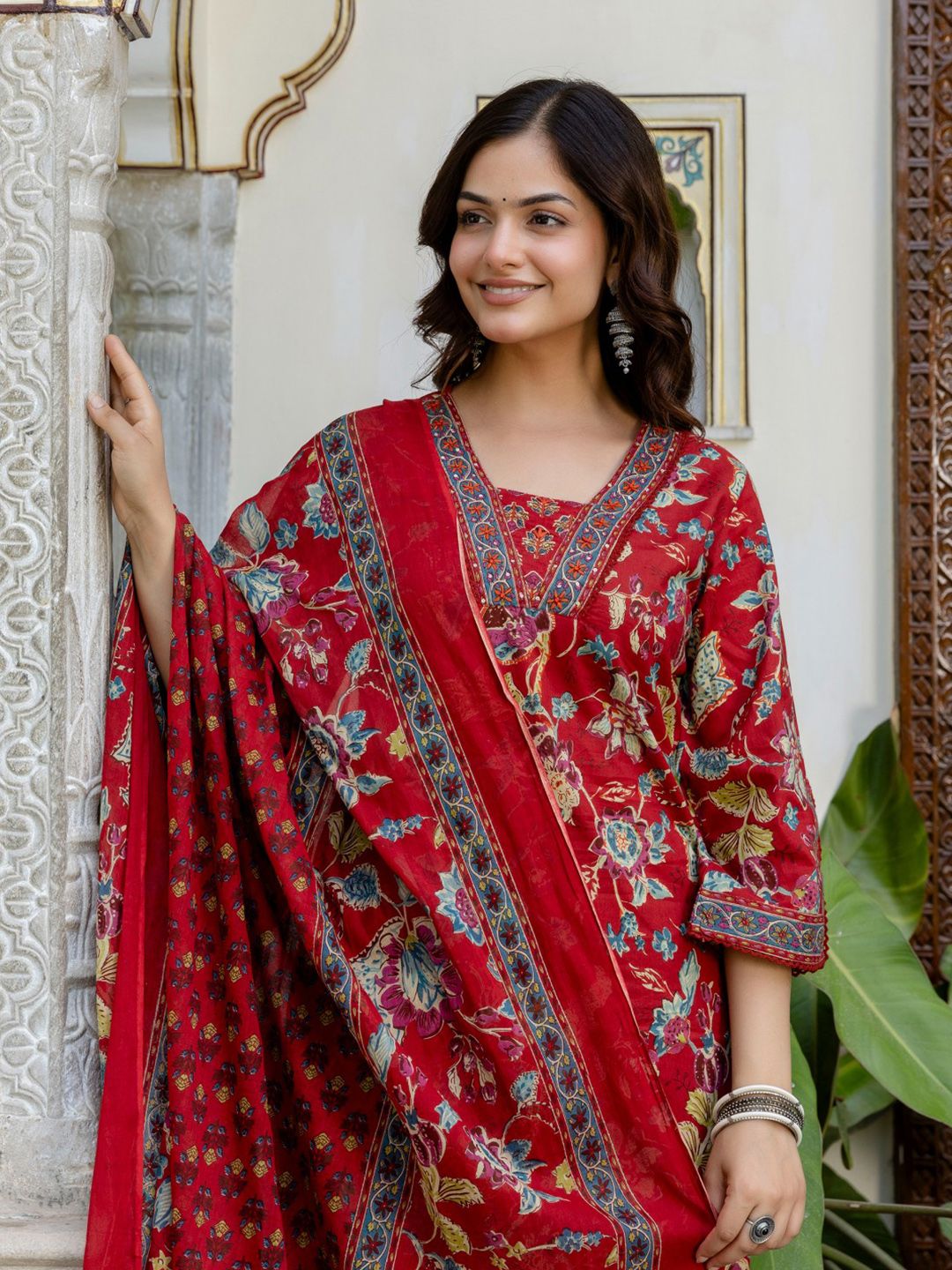 Anouk Women Floral Printed Cotton Kurta with Trousers & Dupatta