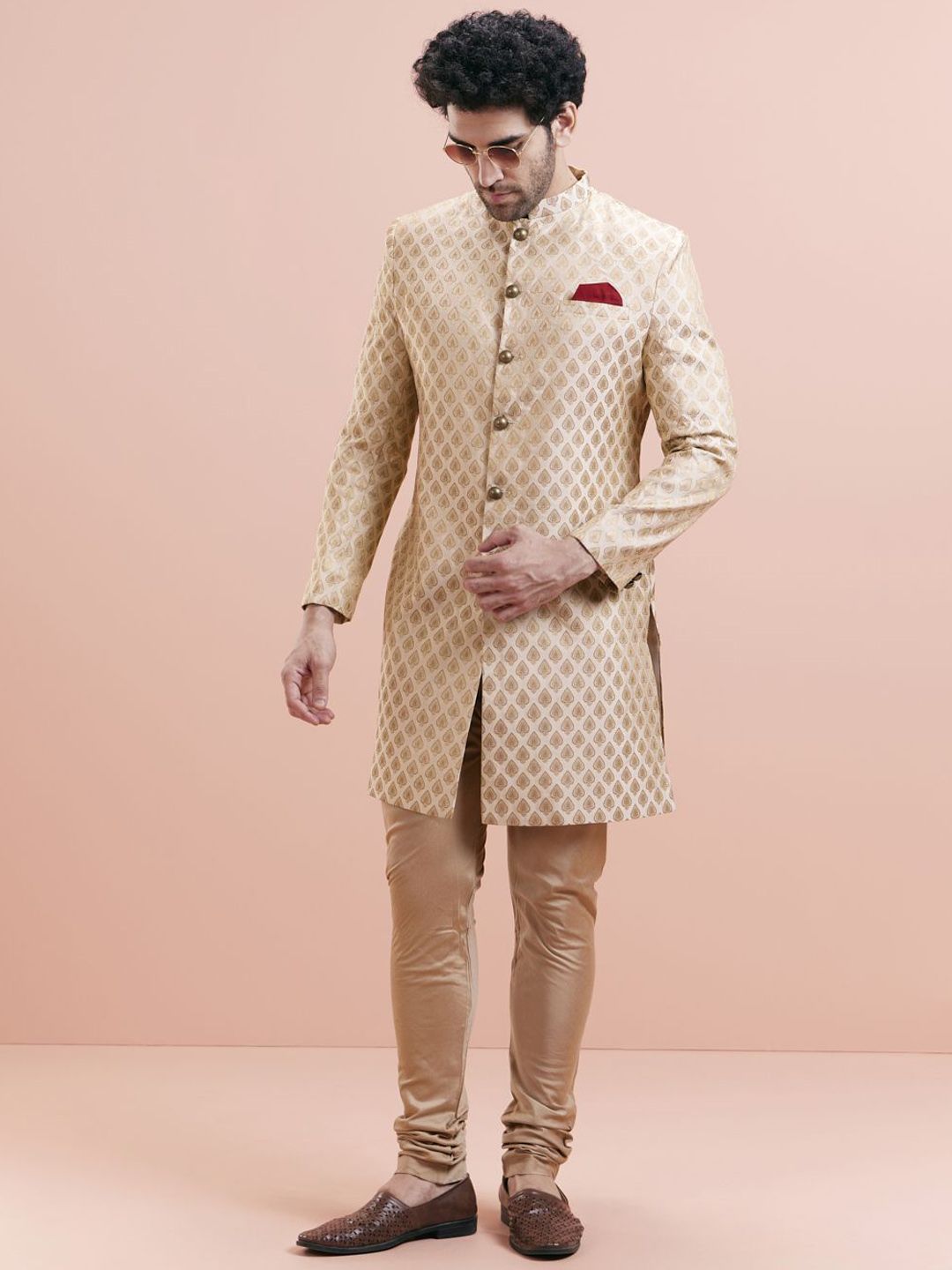 KISAH Men Ethnic Motifs Self Design Indowestern Sherwani Churidar Set-picture-17