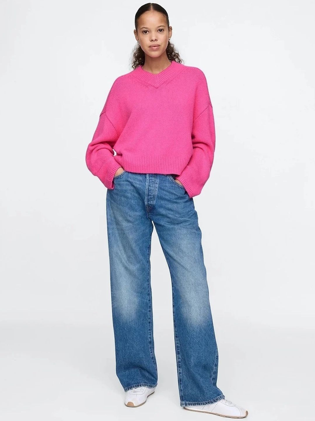 Relaxed Fit V-Neck Knit Sweater