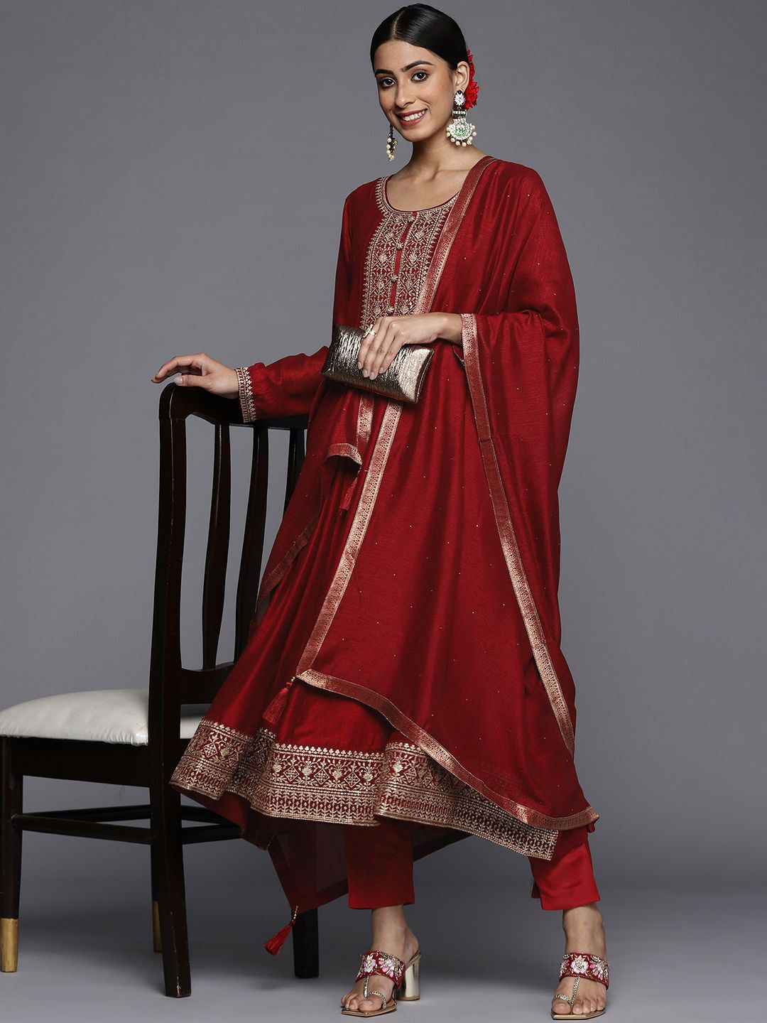 Libas Womens Maroon Yoke Design Anarkali Kurta With Churidar & Dupatta-picture-38