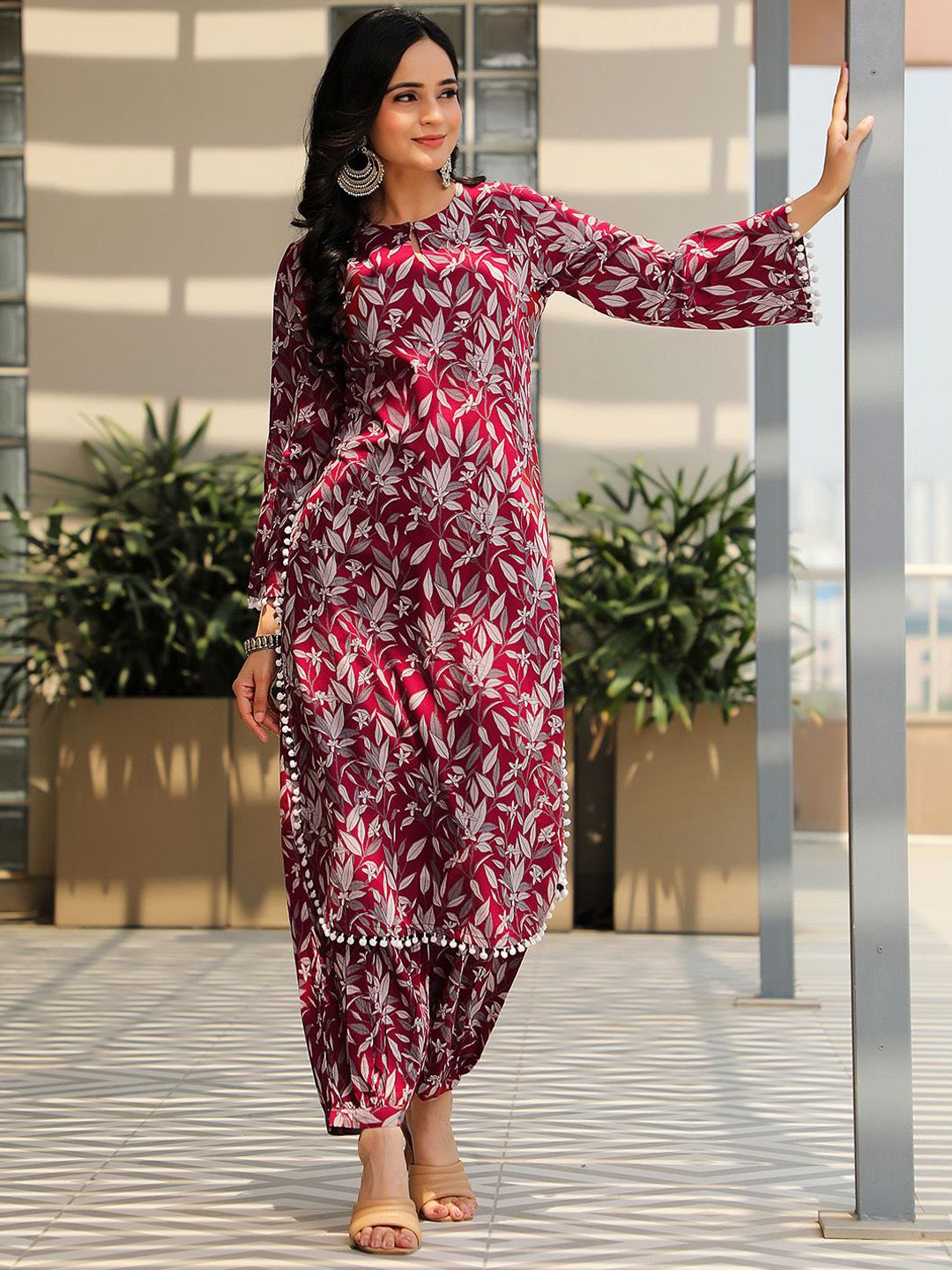 Libas Women Ethnic Motifs Printed Keyhole Neck Pathani Kurta with Salwar