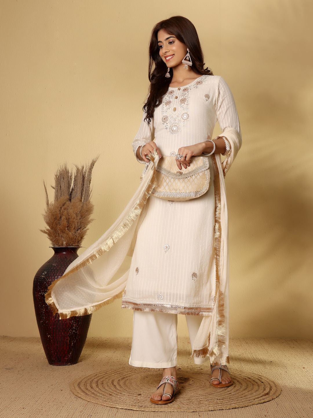 KSUT Off White Silk Blend Kurta Sets
