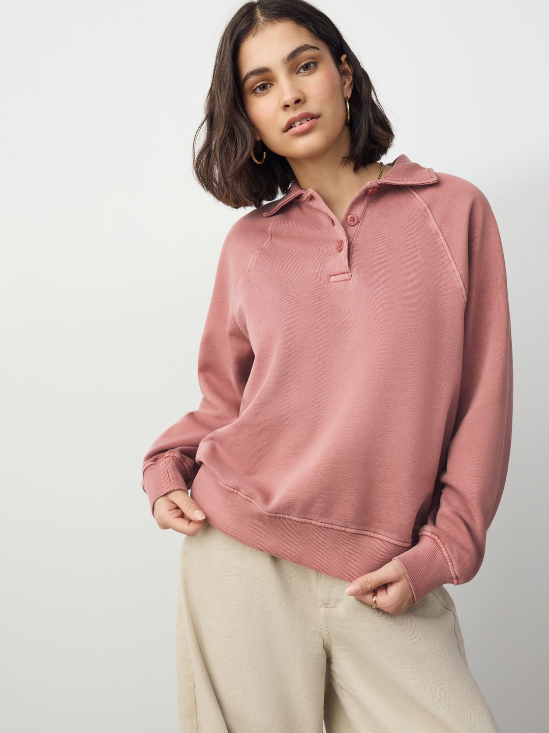 NEXT Pure Cotton Polo Collar Oversized Pullover Sweatshirt-picture-36