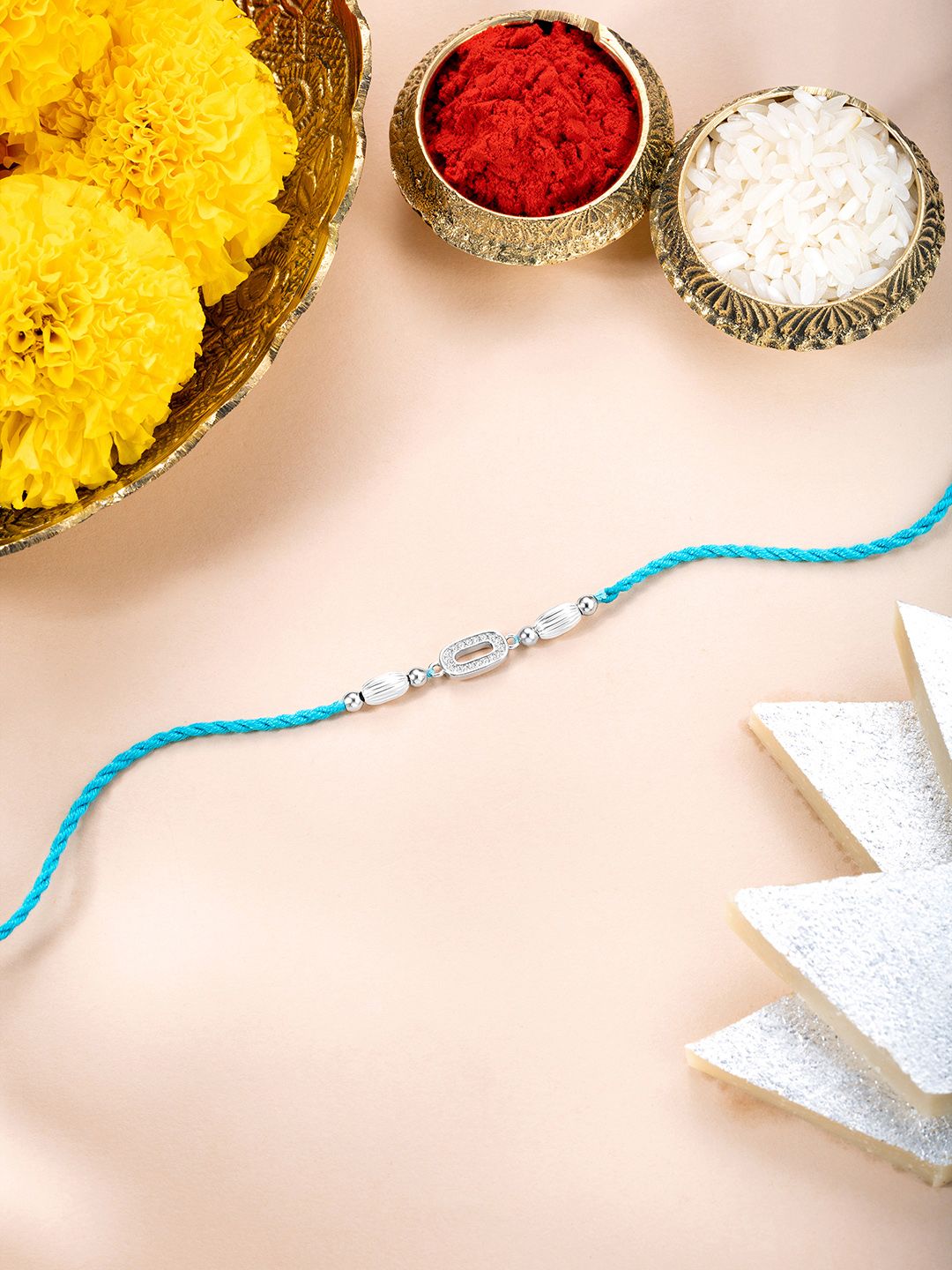 Peora Stone Studded Sterling Silver Rakhi With Roli Chawal & Greeting Card-picture-20
