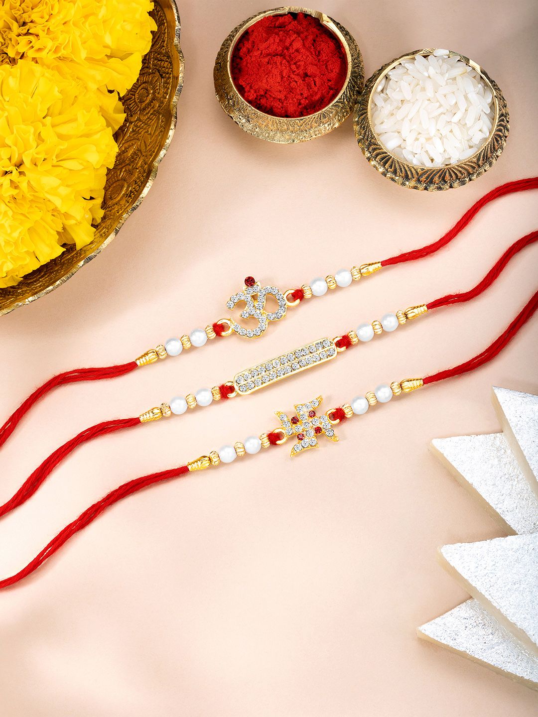 Peora 3-Pcs Swastik Om Rakhi With Roli Chawal Greeting Card-picture-37