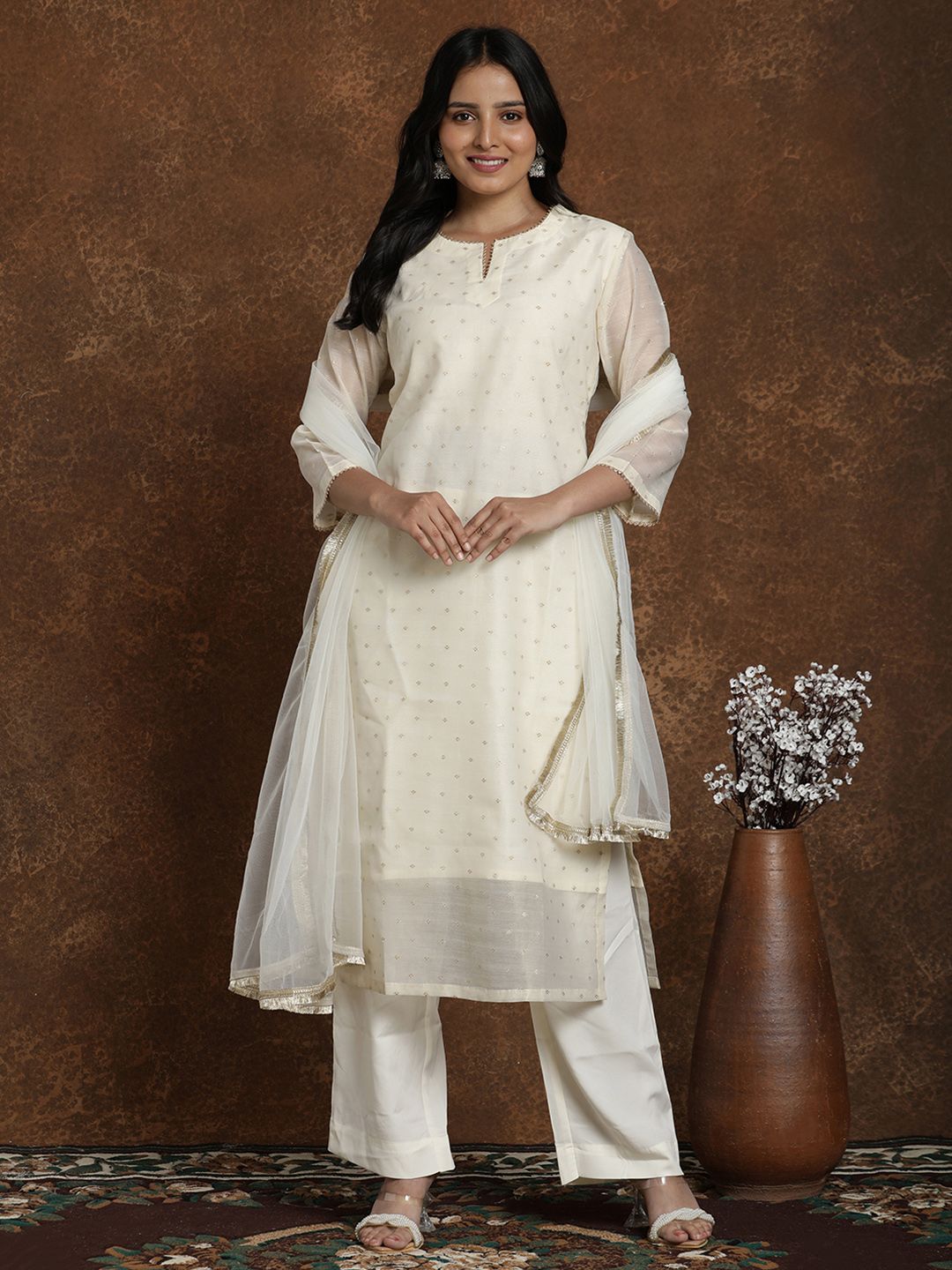 AVANSHEE Women Self Design Kurta with Trousers & Dupatta-image-17