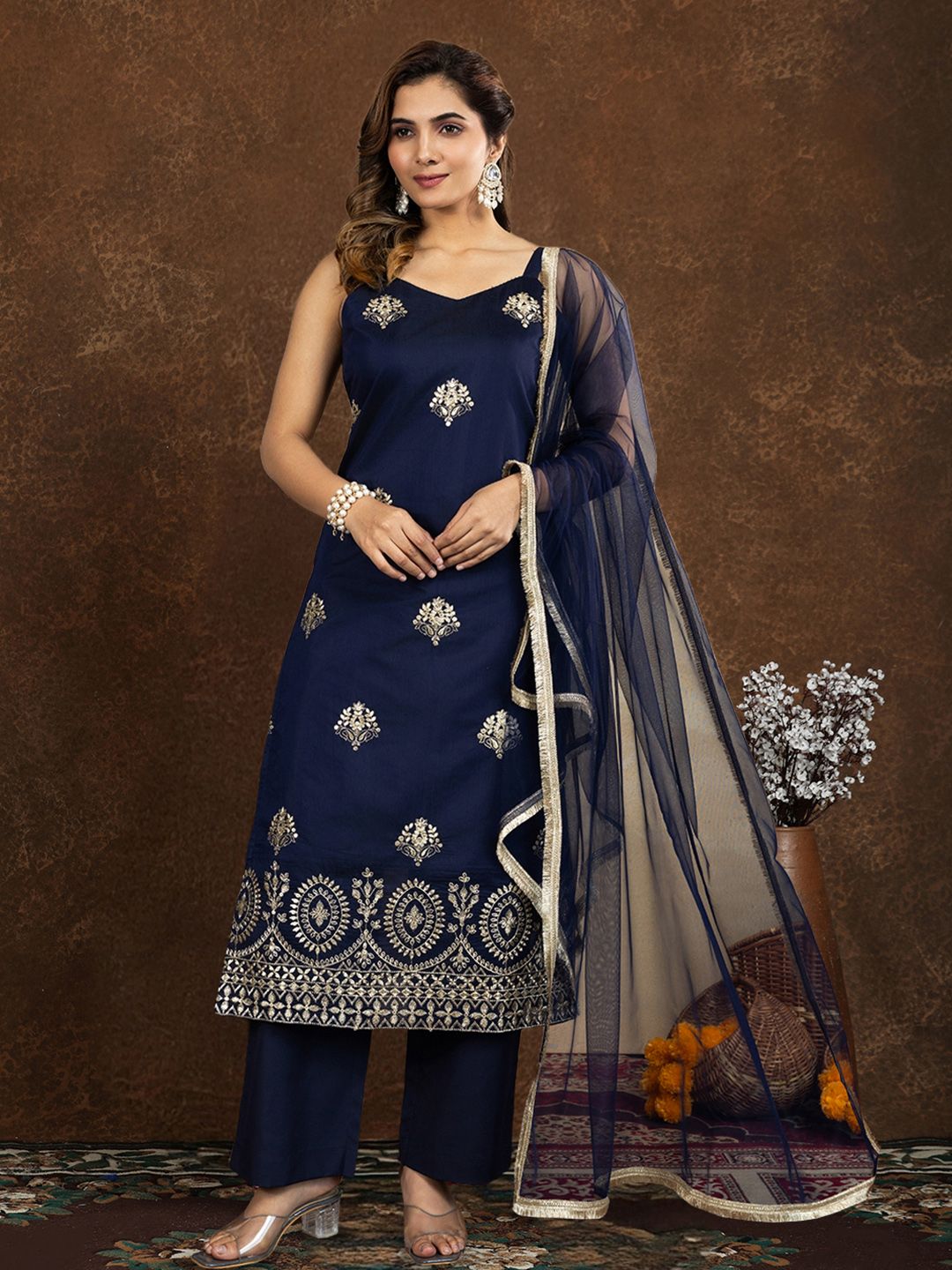 AVANSHEE Women Ethnic Motifs Embroidered Kurta with Trousers & Dupatta-image-35