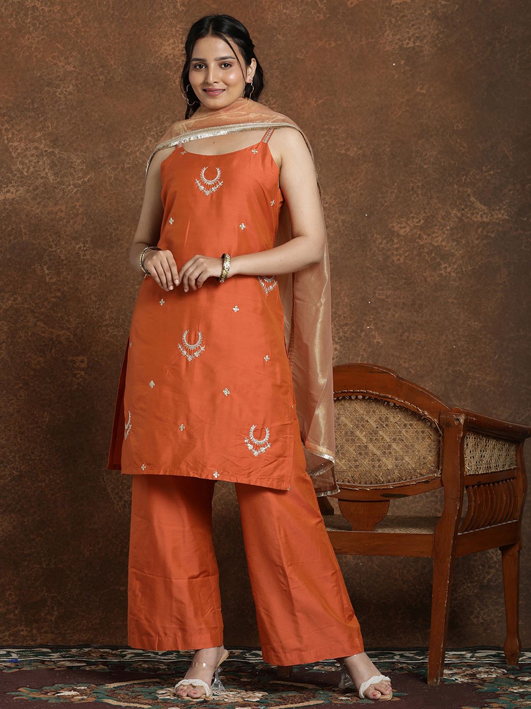 AVANSHEE Women Ethnic Motifs Embroidered Kurta with Palazzo & Dupatta-image-16