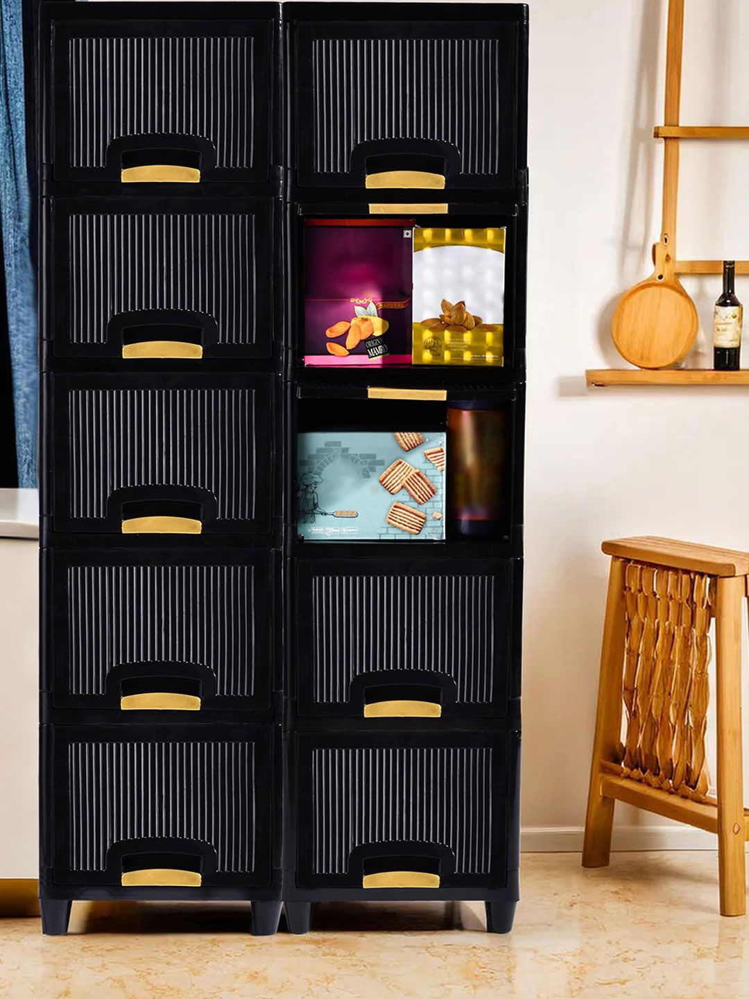Aura Black & Yellow 10 Pieces Multipurpose Folding Cabinet Storage Organisers-image-29