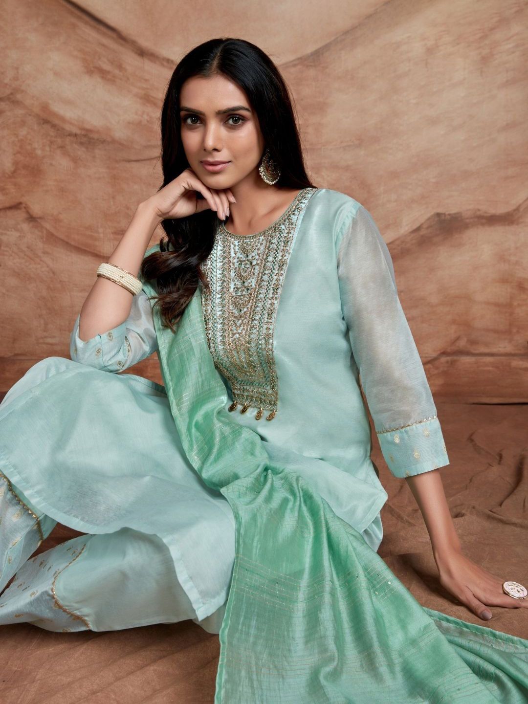 KALINI Women Ethnic Motifs Embroidered Kurta with Trousers & Dupatta