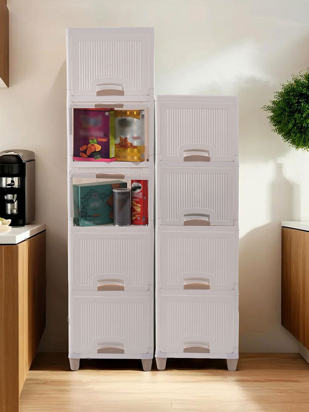 Aura White 9 Pieces Folding Cabinet Storage Multi-Utility Organisers-image-37