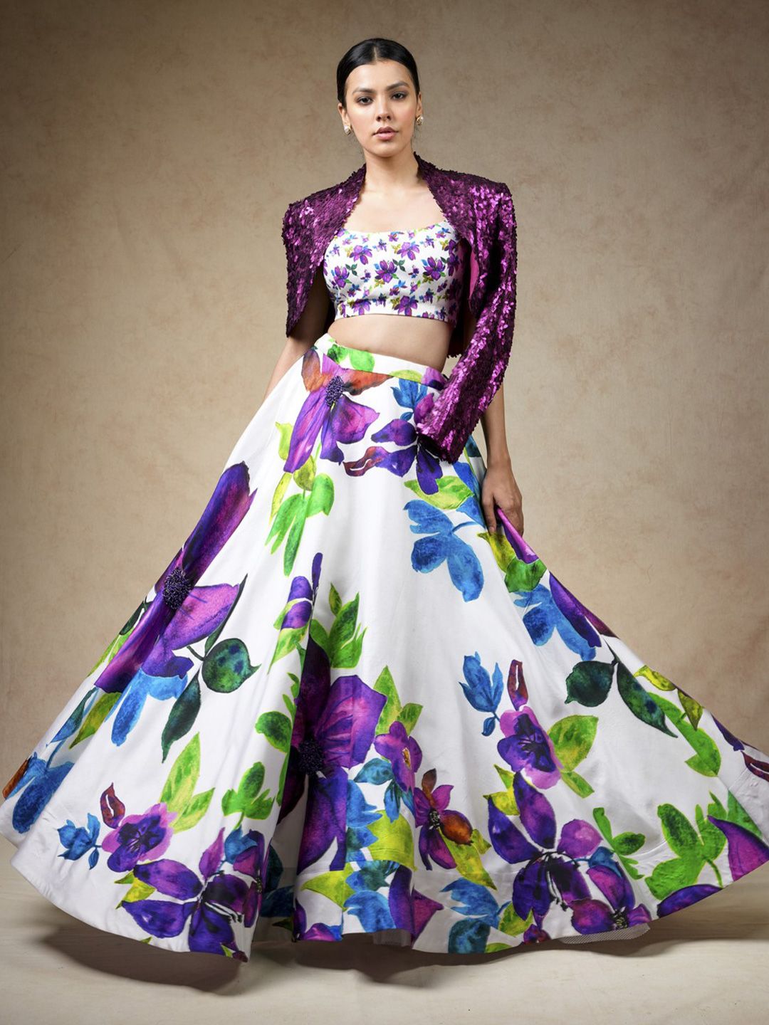THETAA Women Printed Embroidered Silk Lehenga with Jacket & Blouse Ready to Wear-picture-29