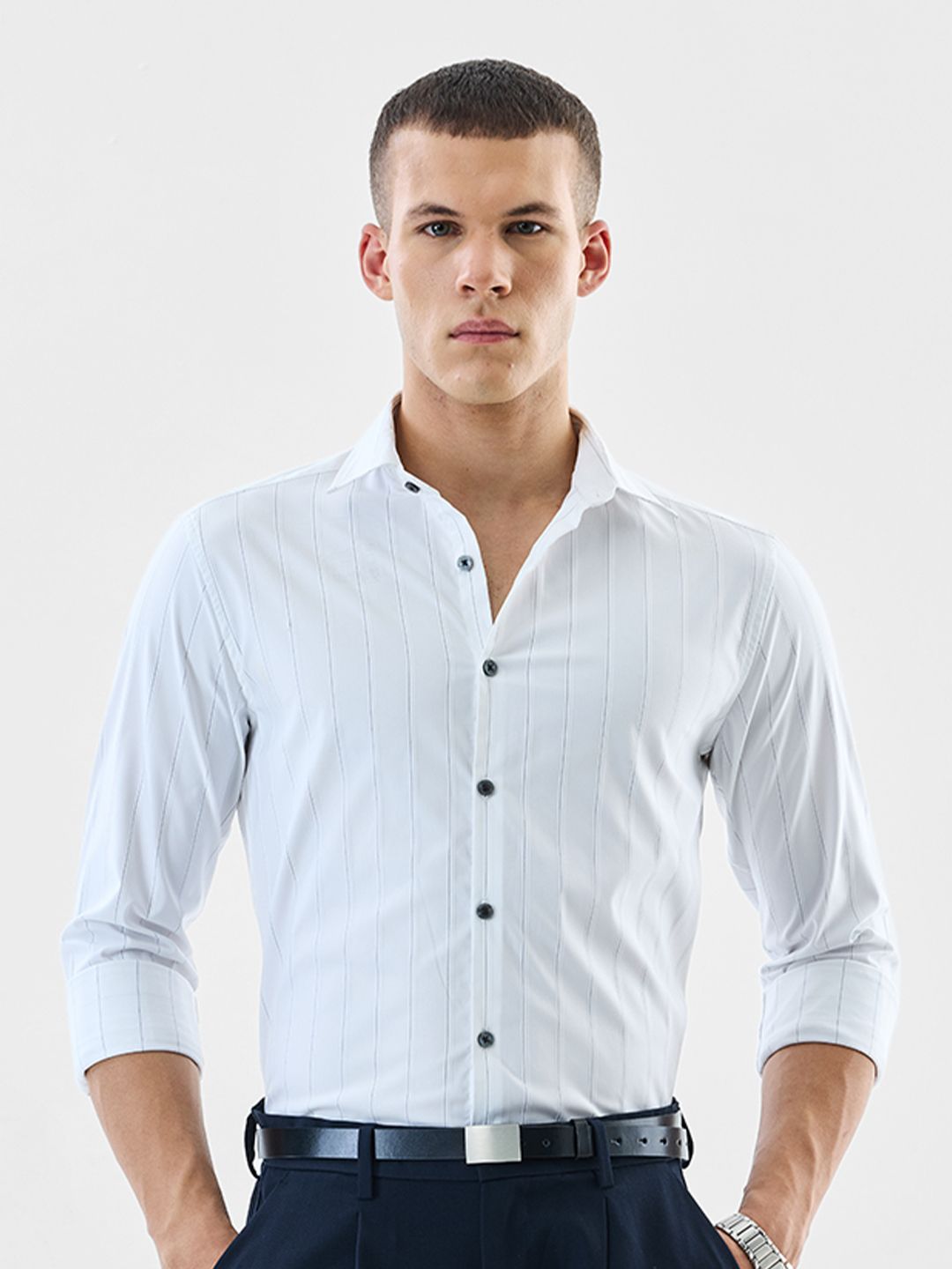 Snitch Men Vertical Striped Spread Collar Formal Shirt-picture-11