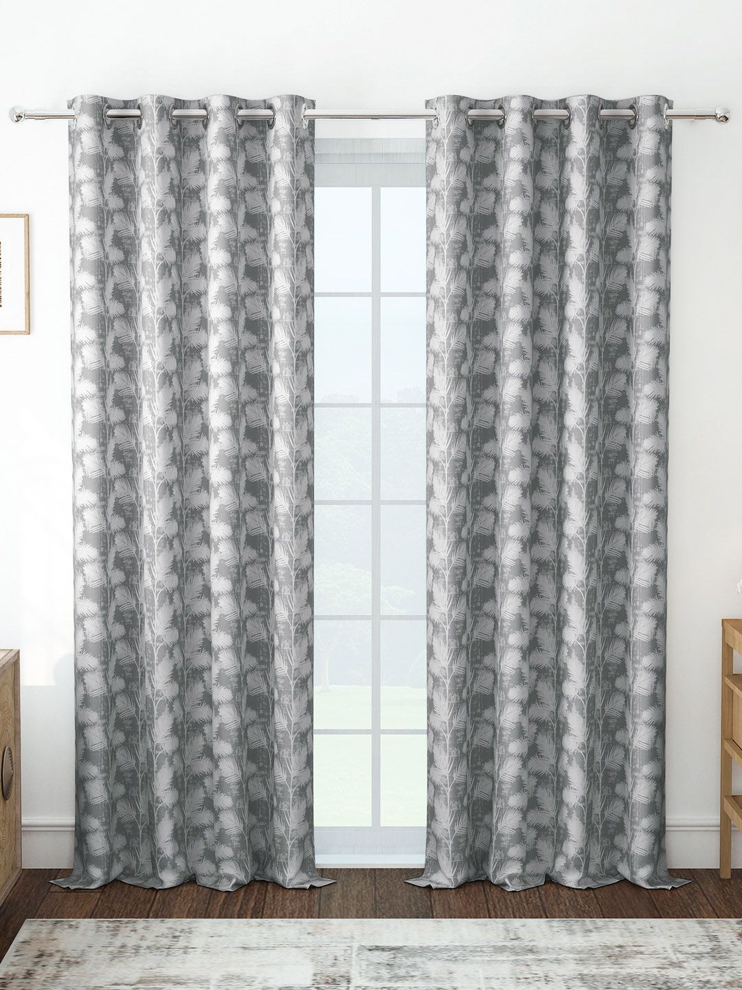 Story@home Azurio Grey 2 Pieces Floral Jacquard Room Darkening Semi-Long Door Curtains-picture-23