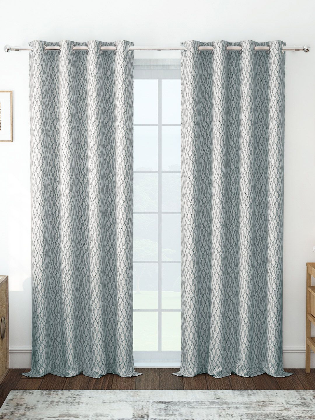 Story@home Azurio Grey 2 Pieces Abstract Jacquard Room Darkening Semi-Long Door Curtains-picture-38