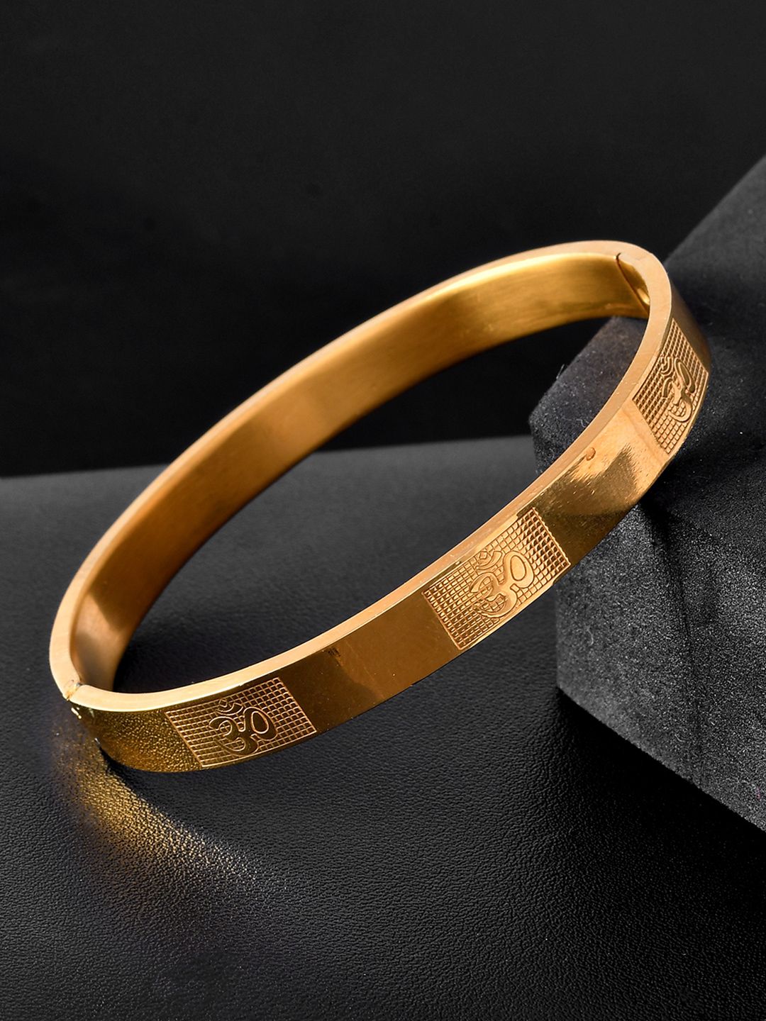 Voylla Men Oxidised Gold-Plated Signature Om Shakti Kada Bracelet-picture-13