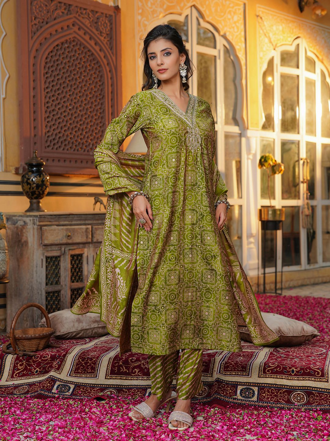 KALINI Women Ethnic Motifs Printed Regular Thread Work Kurta with Trousers & Dupatta-picture-13