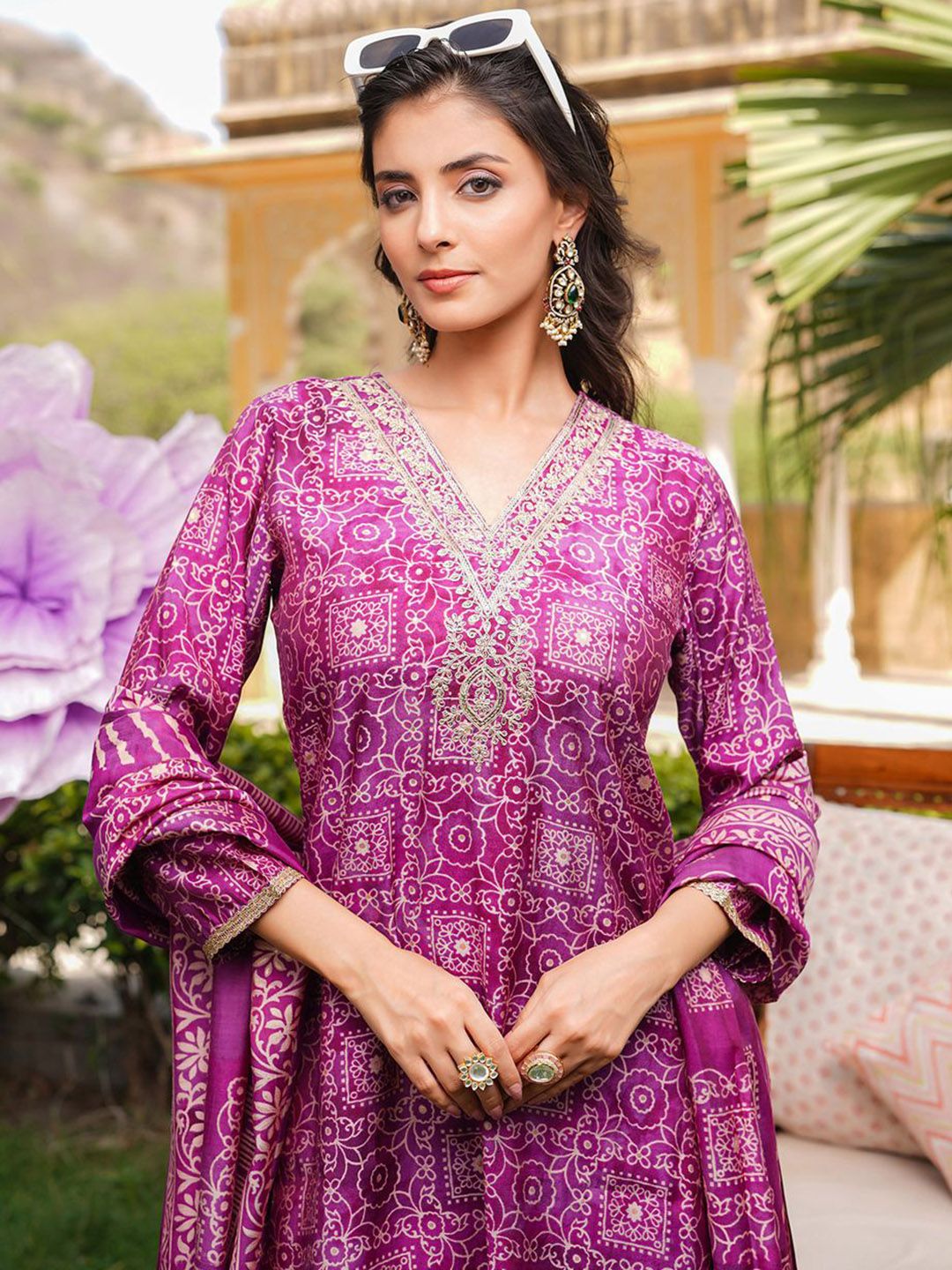 KALINI Women Ethnic Motifs Embroidered Regular Kurta with Trousers & Dupatta