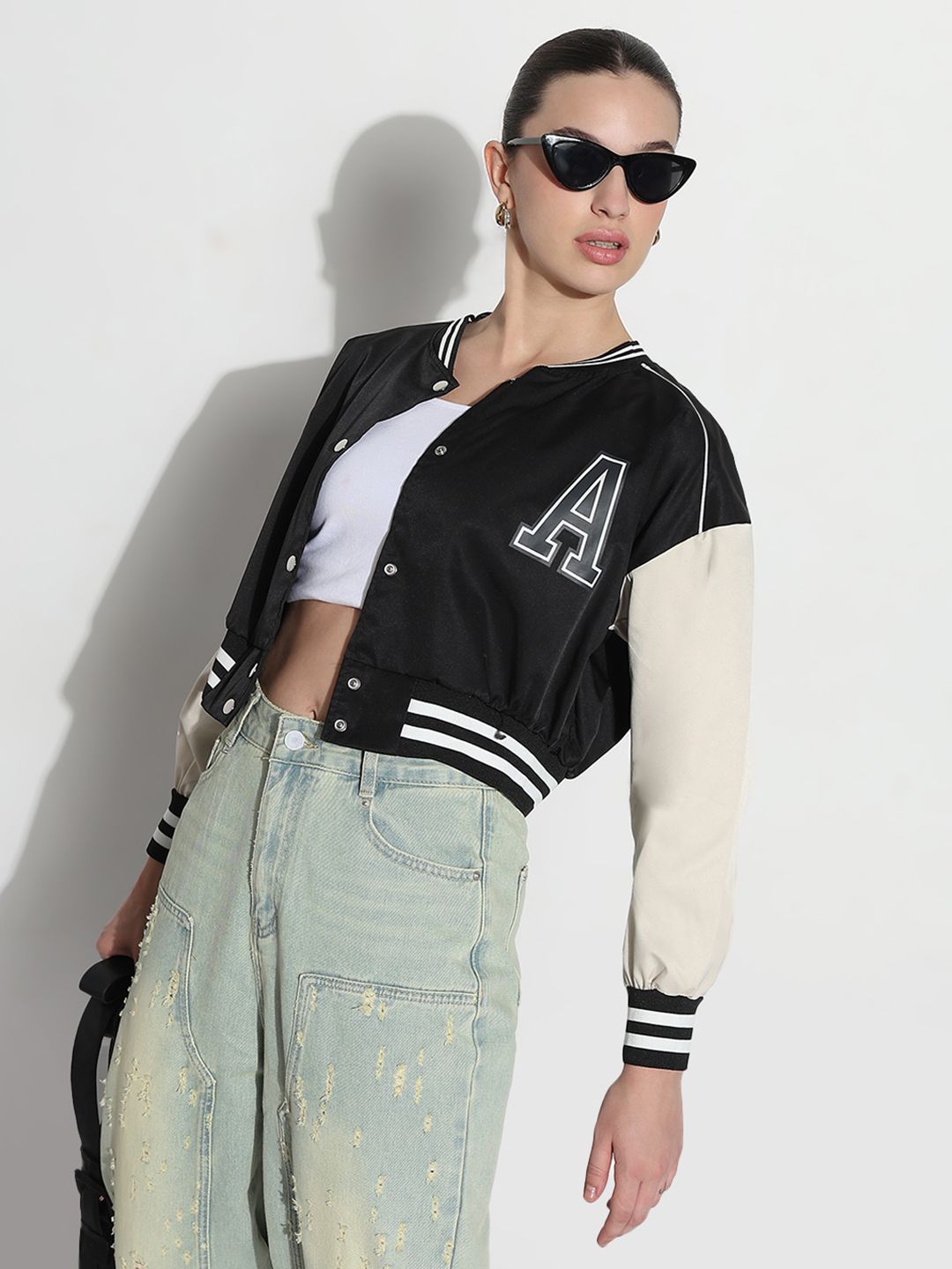 SHOWOFF Women Stand Collar Brand Logo Casual Varsity Jacket