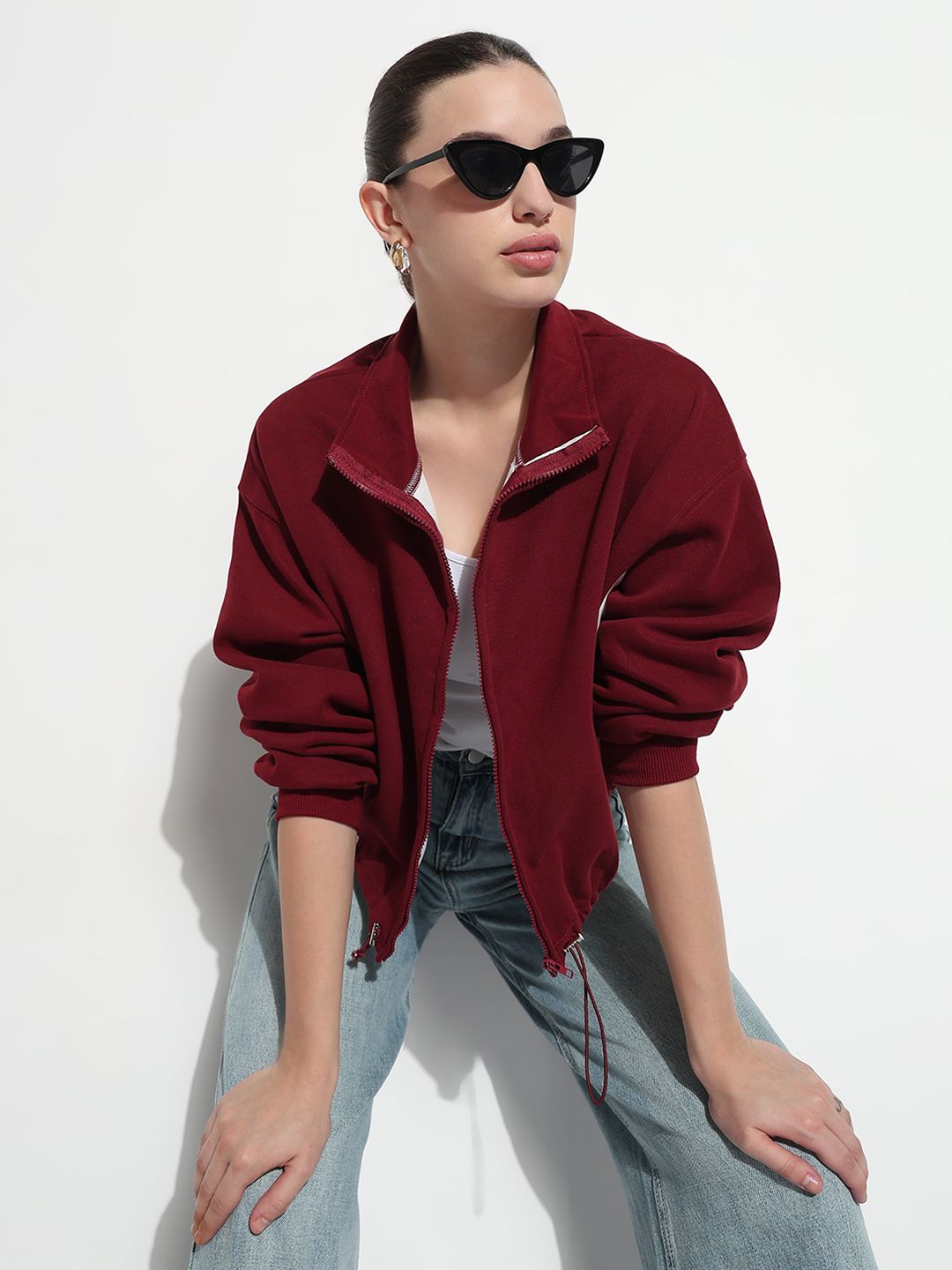 SHOWOFF Women Spread Collar Colourblocked Casual Sporty Jacket