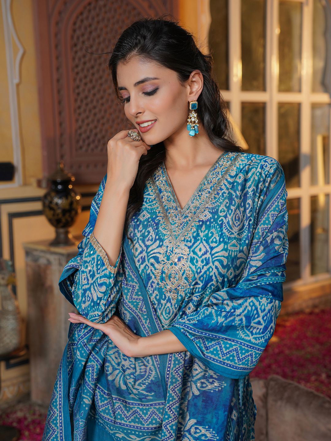 AHIKA Women Ethnic Motifs Printed Kurta with Trouser & Dupatta