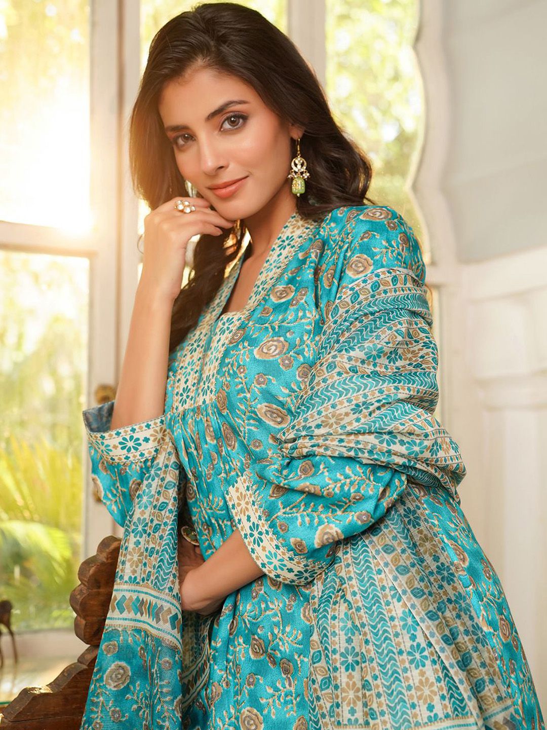 AHIKA Women Floral Printed A-Line Kurta with Palazzo & Dupatta