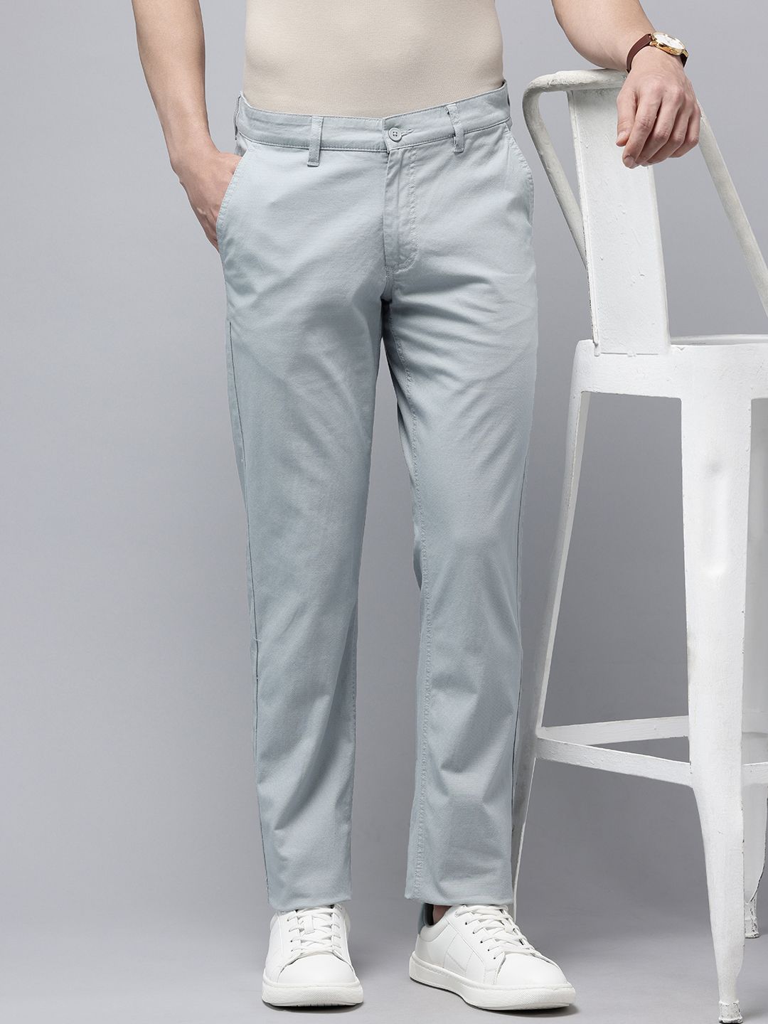 Van Heusen Men Textured Slim Fit Chinos Trousers-picture-19