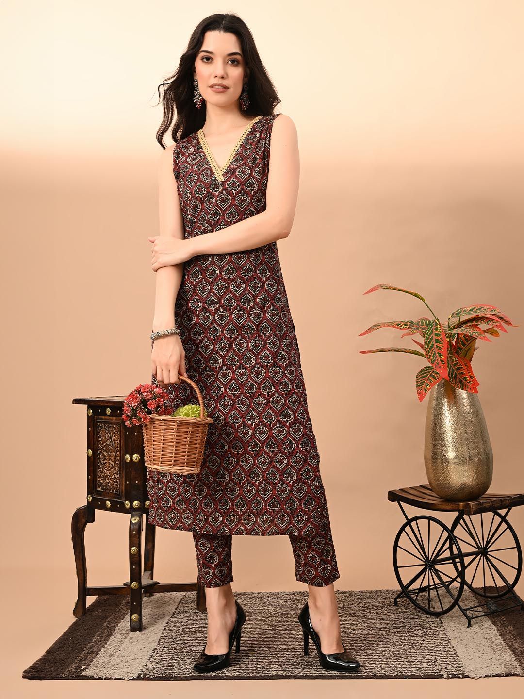 Anouk Rustic Women Ethnic Motifs Printed Regular Pure Cotton Kurta with Trousers