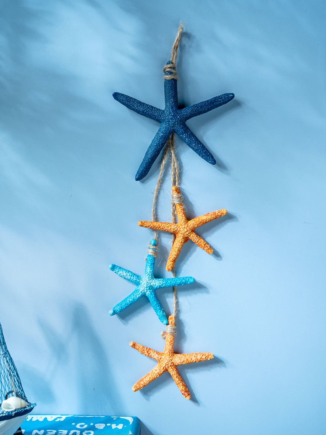 eazy wagon Navy Blue & White Wooden Star Fish Wall Hangings-picture-29