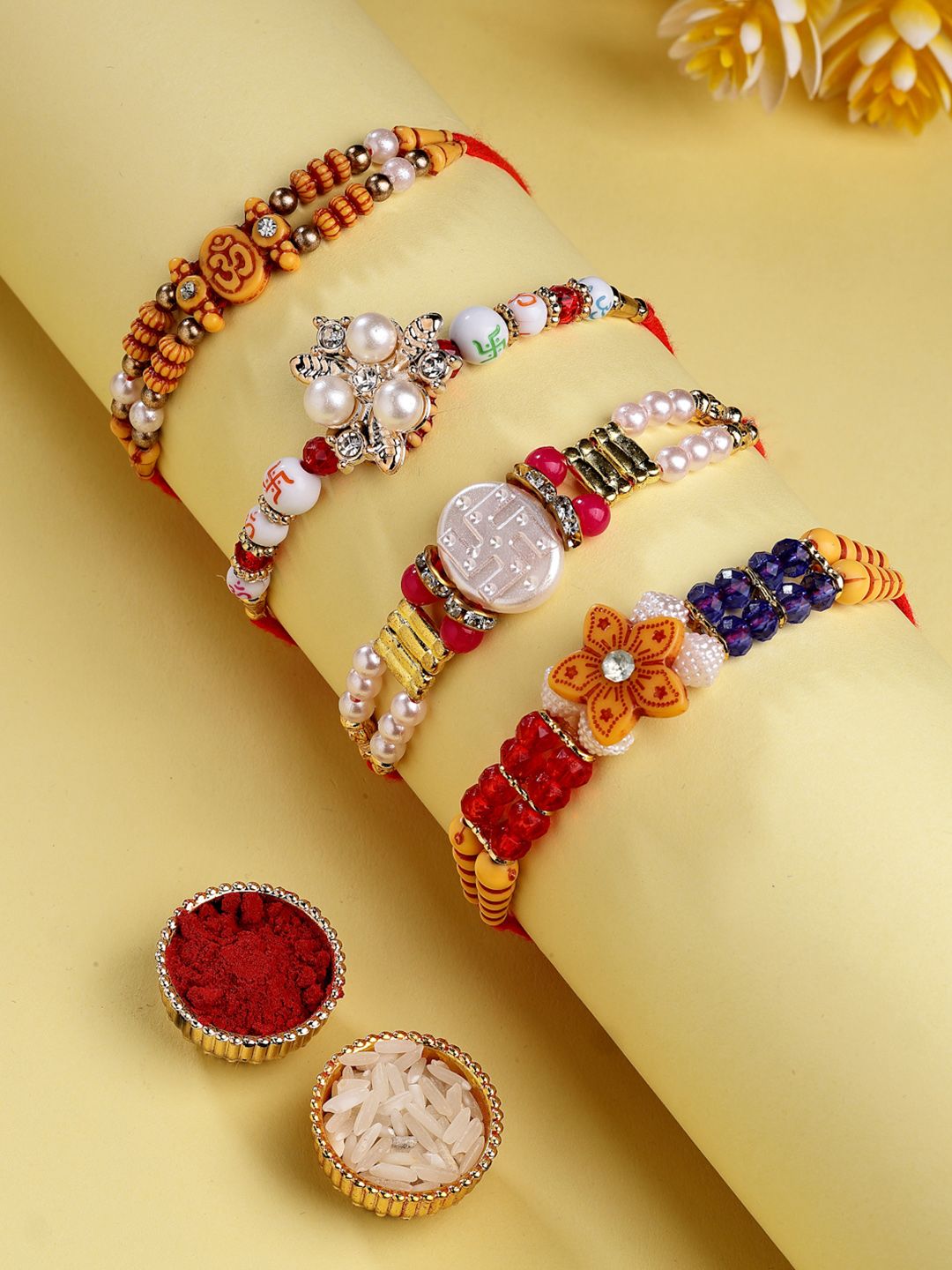 ADIVA Set Of 4 Rakhi With Roli Chawal & Greetings Card-picture-37