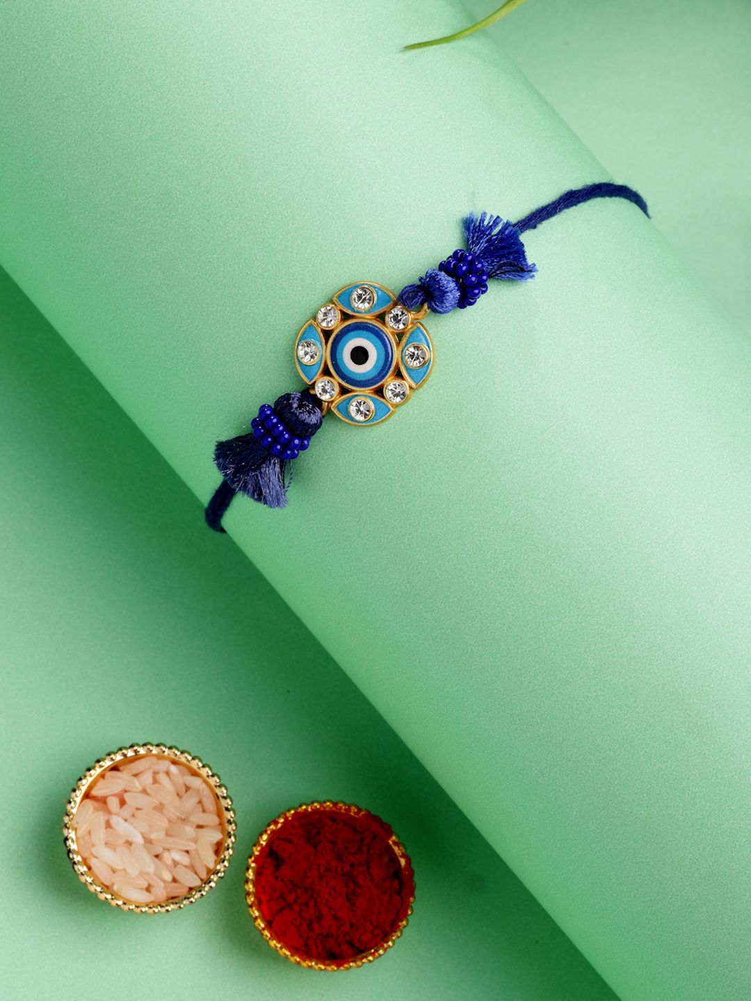 ADIVA Men Embellished Thread Rakhi With Roli Chawal Chandan & Greeting Card-picture-7