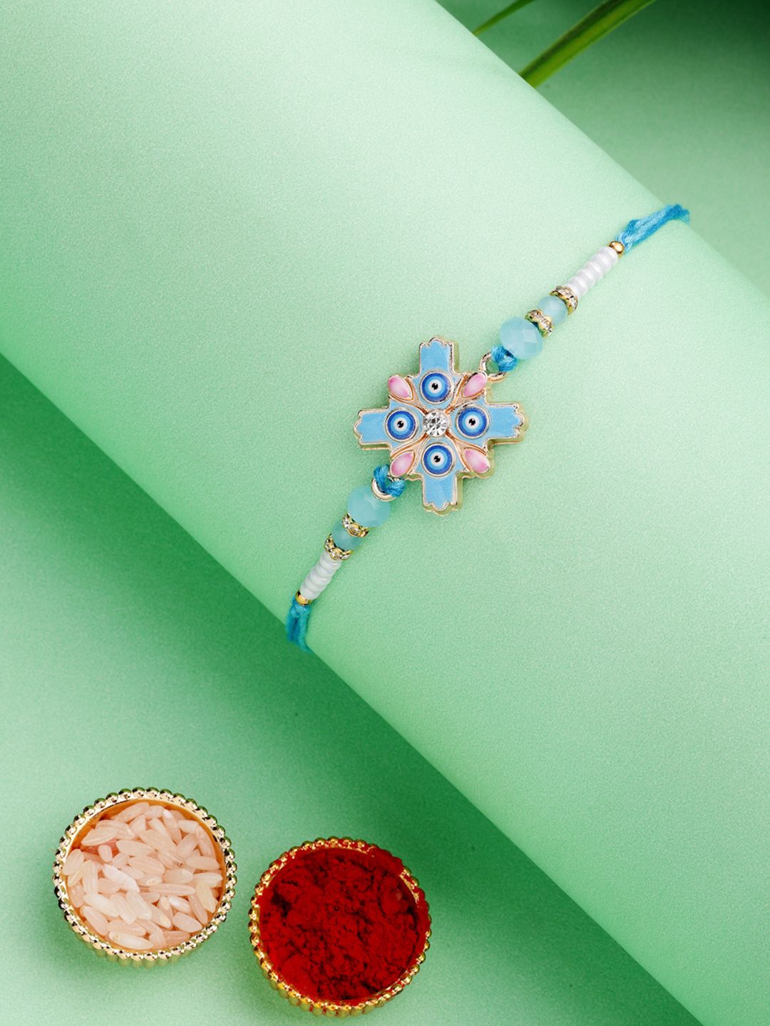ADIVA Thread Rakhi With Roli Chawal Chandan & Greeting Card-picture-4