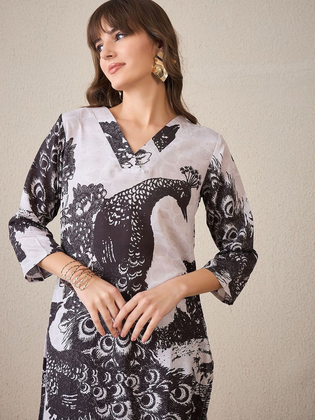 Anouk Floral Printed Straight Pure Cotton Kurta With Trouser