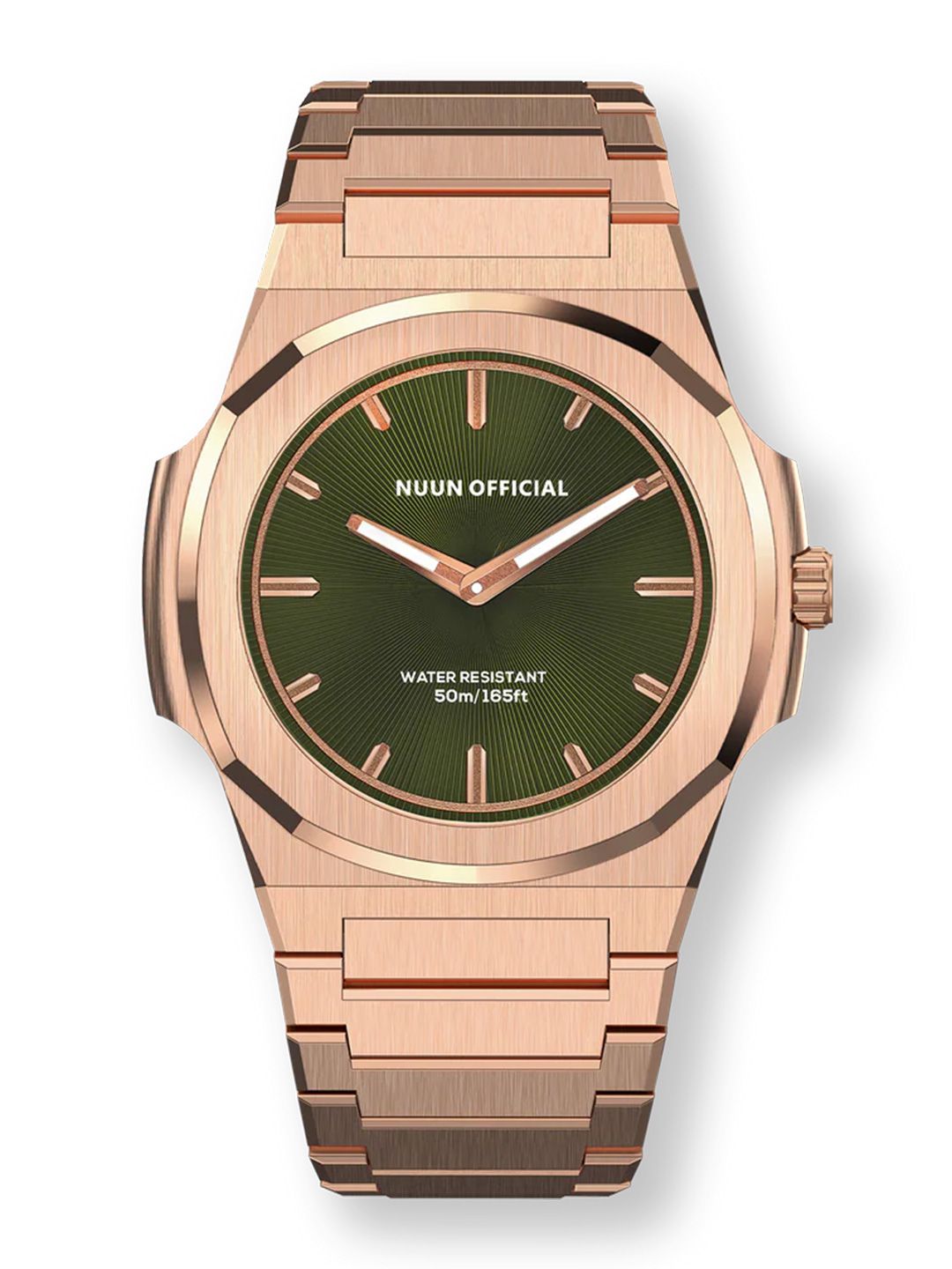 NUUN OFFICIAL Unisex Patterned Dial Analogue Watch MS Rosegold 38mm Index Green-image-45